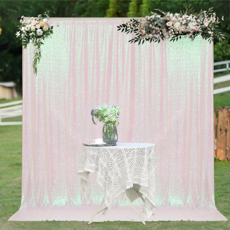 PartyDelight Iridescent White Sequin Backdrop 6x6ft - High Density 3mm Shimmer Sequin Background with 4-Inch Rod Pocket, Sparkly Photography Curtain for Birthday, TikTok & Live Decor - Image 2